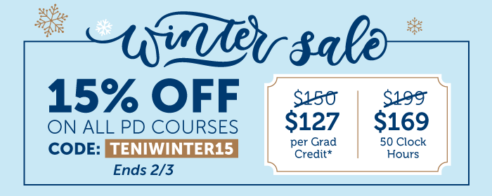 Winter Sale. 15% off on all PD courses. Code TENIWINTER15. Ends 2/3.